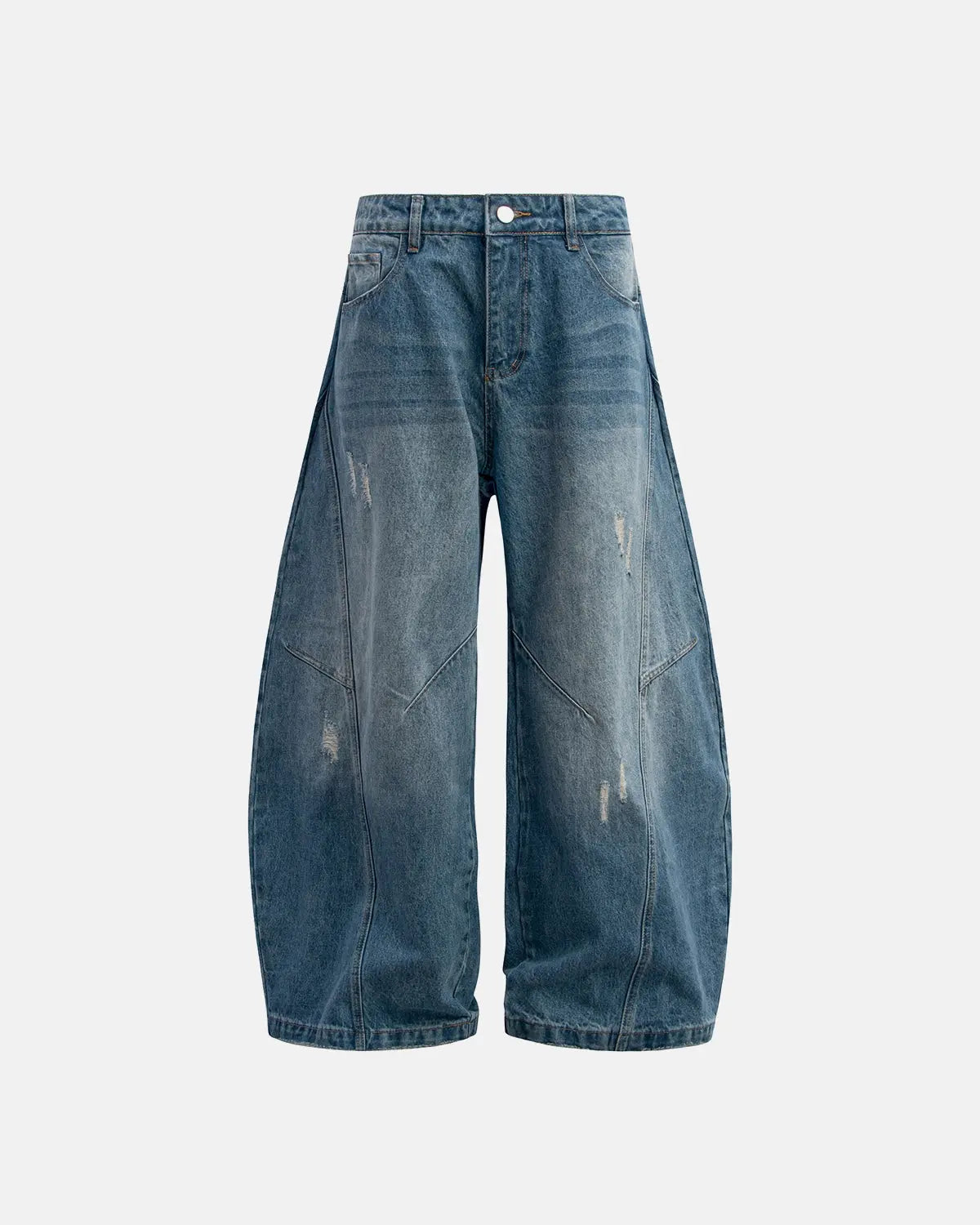 Distressed ripped baggy jeans by Flation Streetwear, featuring a relaxed fit and frayed details on casual denim pants.