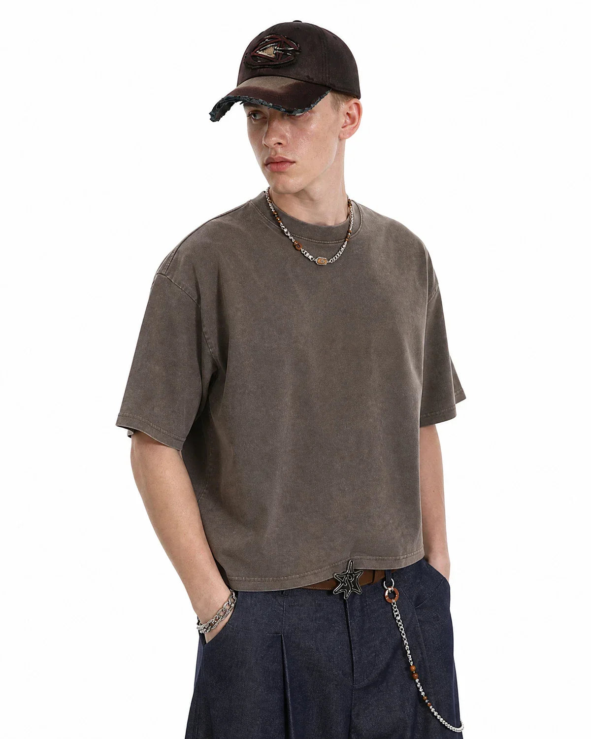 Snow Washed Heavyweight Boxy T-Shirt by INFLATION, showing a casual, oversized streetwear tee with a textured washed finish.