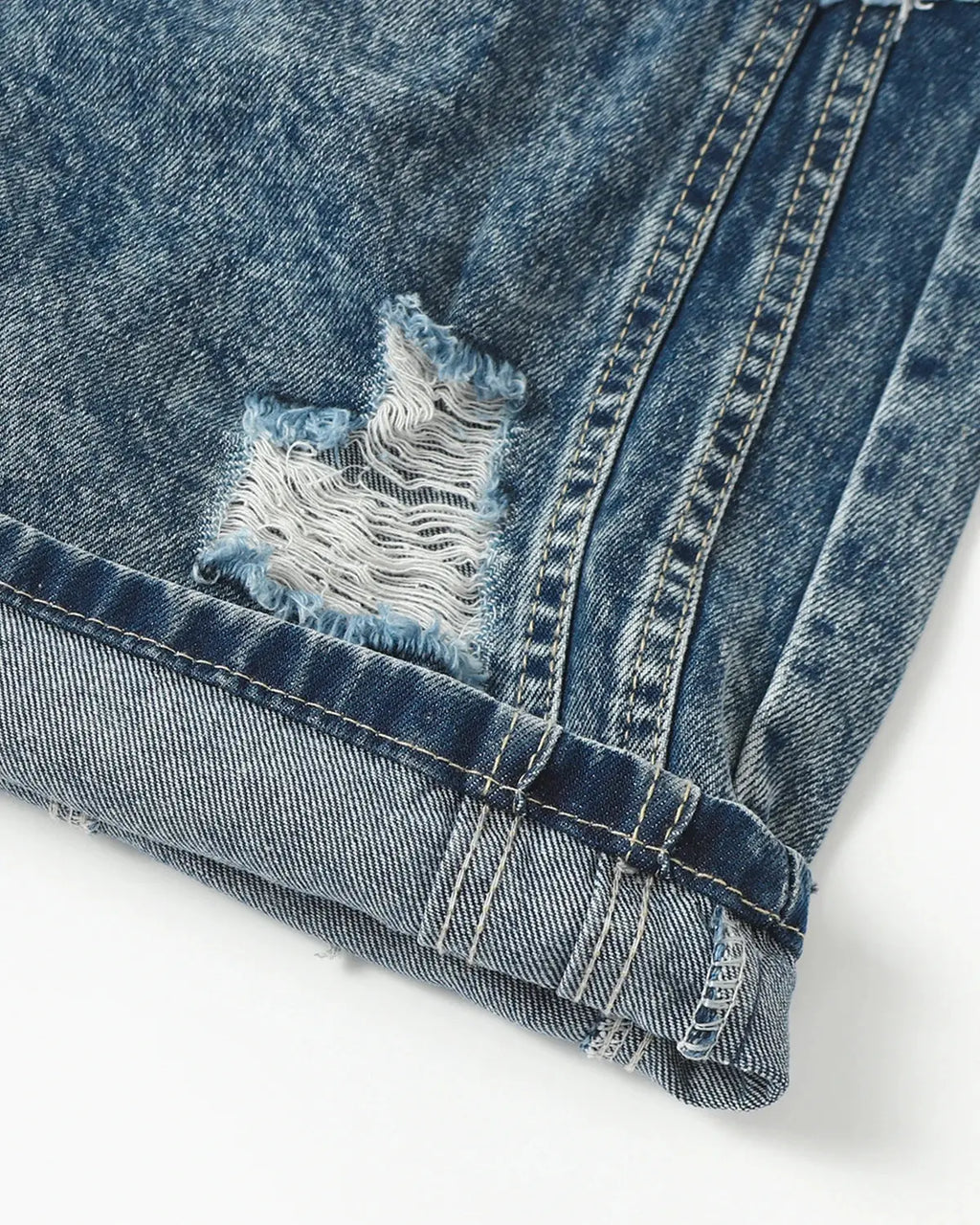 Inflation Streetwear Cinch Back Deconstructed Distressed Barrel Jeans, stylish pants with distressed details and a unique cinch back design.
