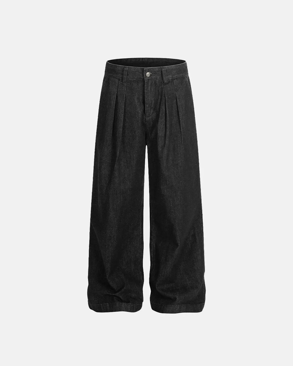 Inflation Raw Baggy Jeans with pleated design, featuring a loose fit and streetwear style, shown on a model.