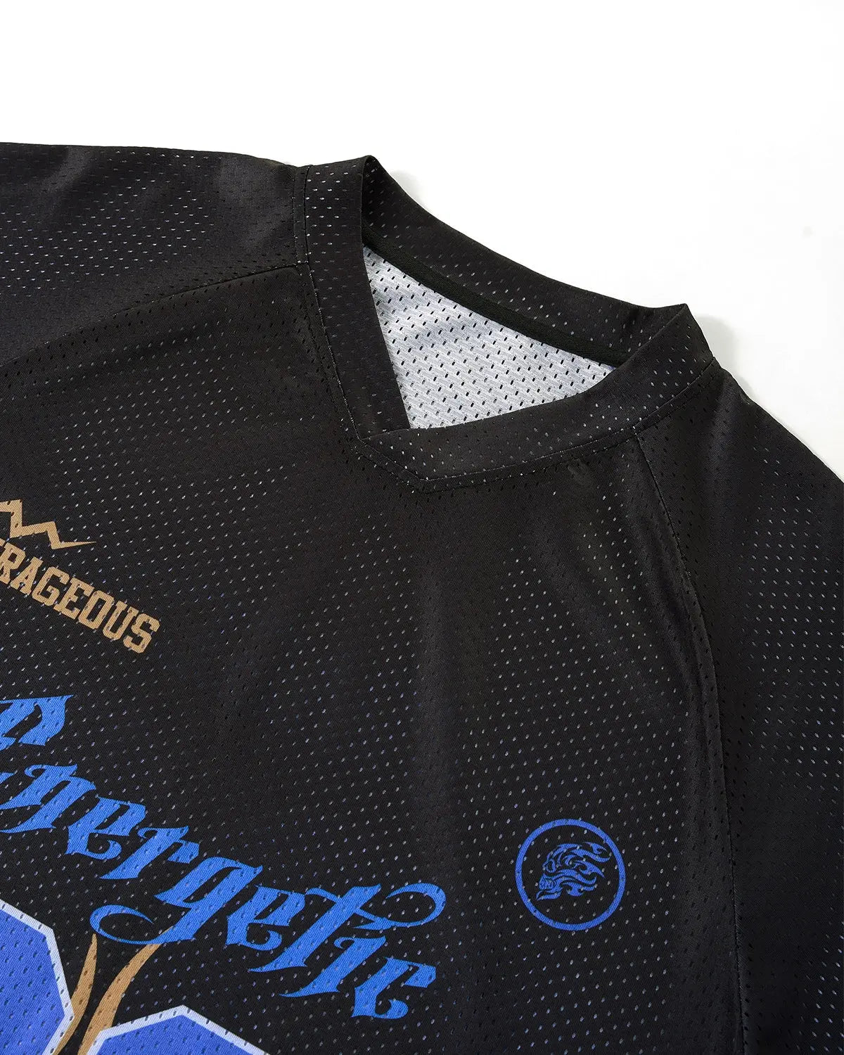 Inflation NO.23 and Flame print mesh T-shirt featuring bold graphics and breathable fabric for streetwear style.