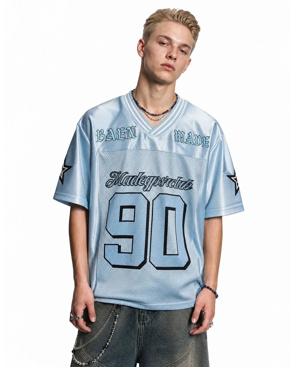 Oversized mesh patchwork jersey by Flation Streetwear featuring a modern, layered design with contrasting fabric panels.
