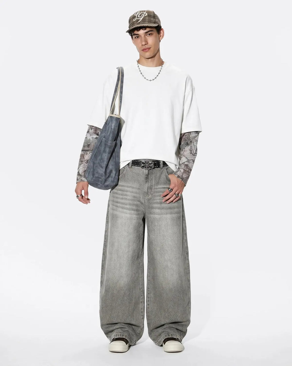 Camo layered oversized T-shirt by Flation Streetwear featuring a relaxed fit with camouflage pattern and layered design.