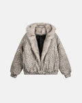 Inflation Leopard Faux Fur Lined Bomber Jacket showing the leopard print exterior and plush fur lining for warmth and style.