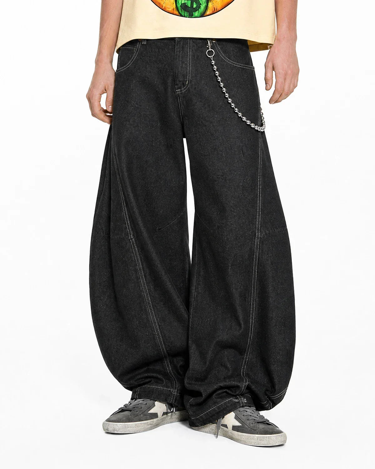 Raw Color Super Baggy Jeans by Flation Streetwear featuring a relaxed fit, distressed details, and raw hem in denim.