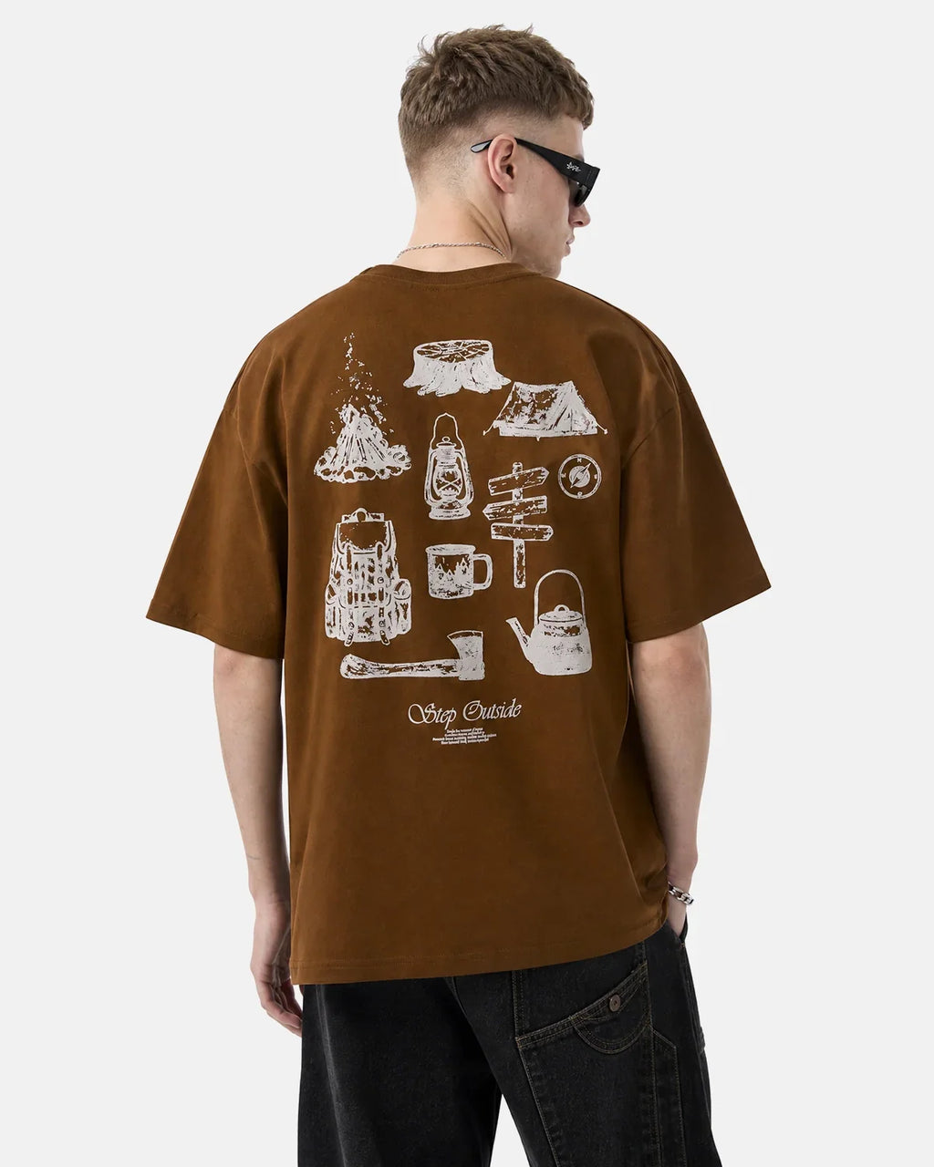Inflation Streetwear camping graphic cotton T-shirt featuring outdoor adventure print on a casual men's tee