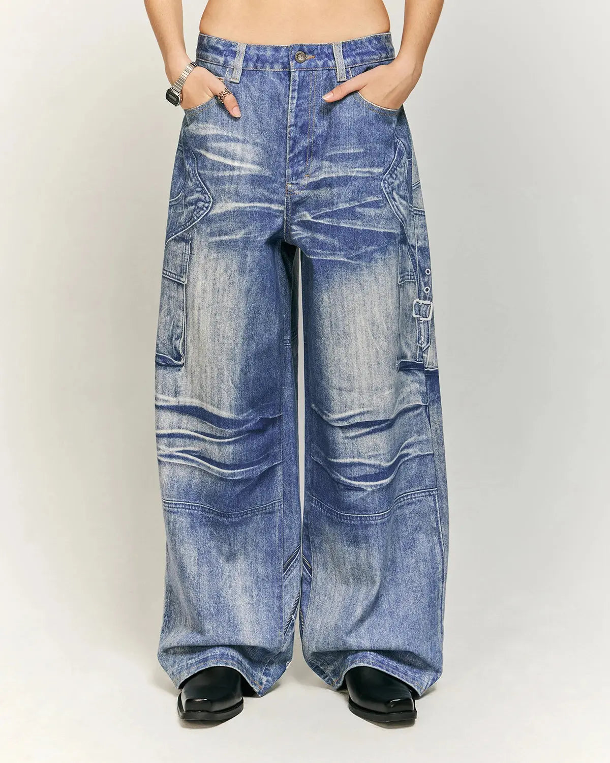 Digital printing denim jeans by Inflation Streetwear, stylish blue jeans with intricate digital print design.