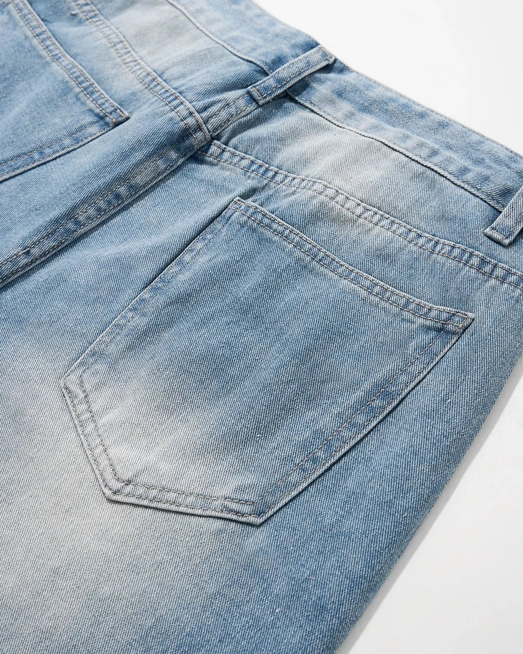 Blue rhinestone baggy jeans shorts from Flation Streetwear, featuring a relaxed fit with rhinestone embellishments and casual style.