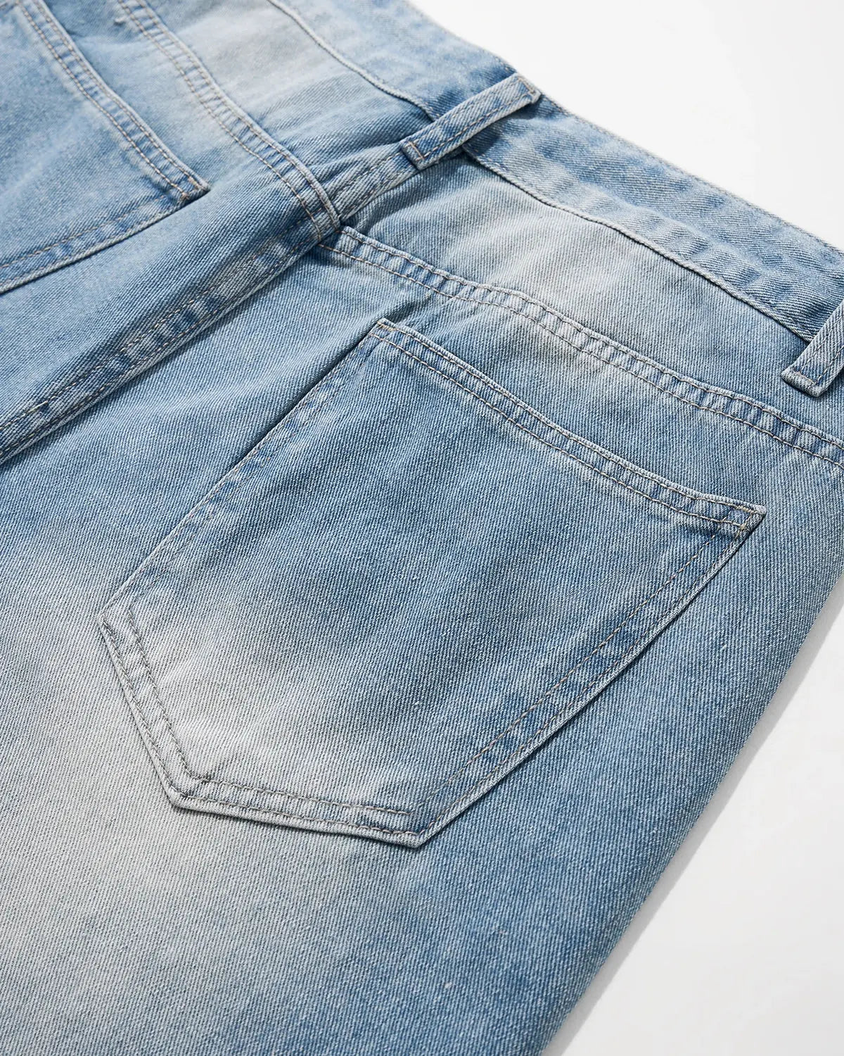 Blue rhinestone baggy jeans shorts from Flation Streetwear, featuring a relaxed fit with rhinestone embellishments and casual style.