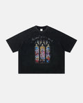 Inflation Streetwear washed graphic boxy waffle T-shirt featuring a casual, relaxed fit with bold graphic design on soft fabric.