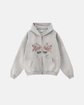 Flation Washed Graphic Zip-Up Hoodie showing the front design, soft fabric, and casual fit in a relaxed style.