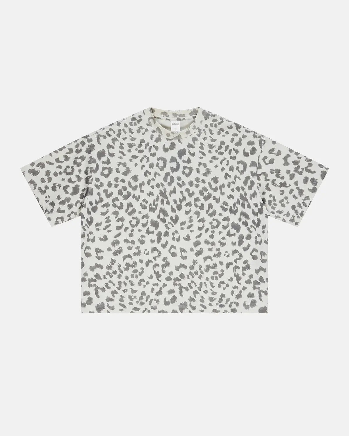 Leopard print boxy T-shirt by INFLATION, featuring a stylish, relaxed fit and bold animal print design.