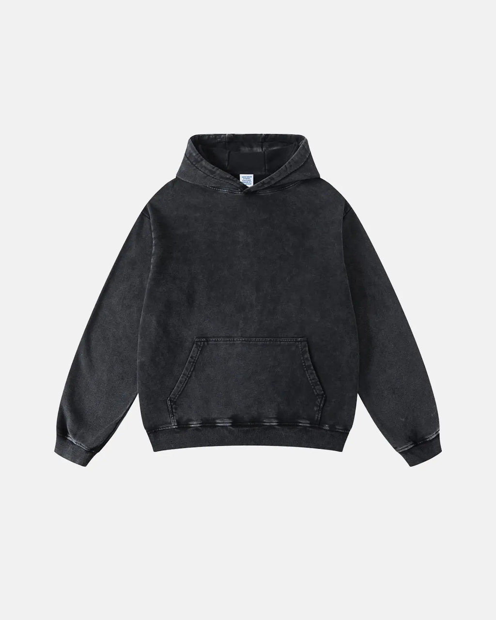 Acid washed French Terry hoodie by INFLATION with a relaxed fit, featuring a drawstring hood and casual streetwear style.