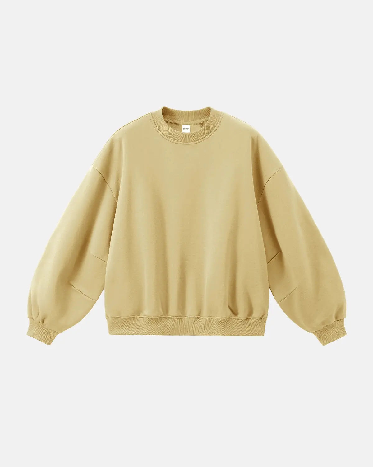 Blank comfy crewneck sweatshirt by INFLATION, soft cotton fabric, relaxed fit, shown in a neutral color on a plain background.