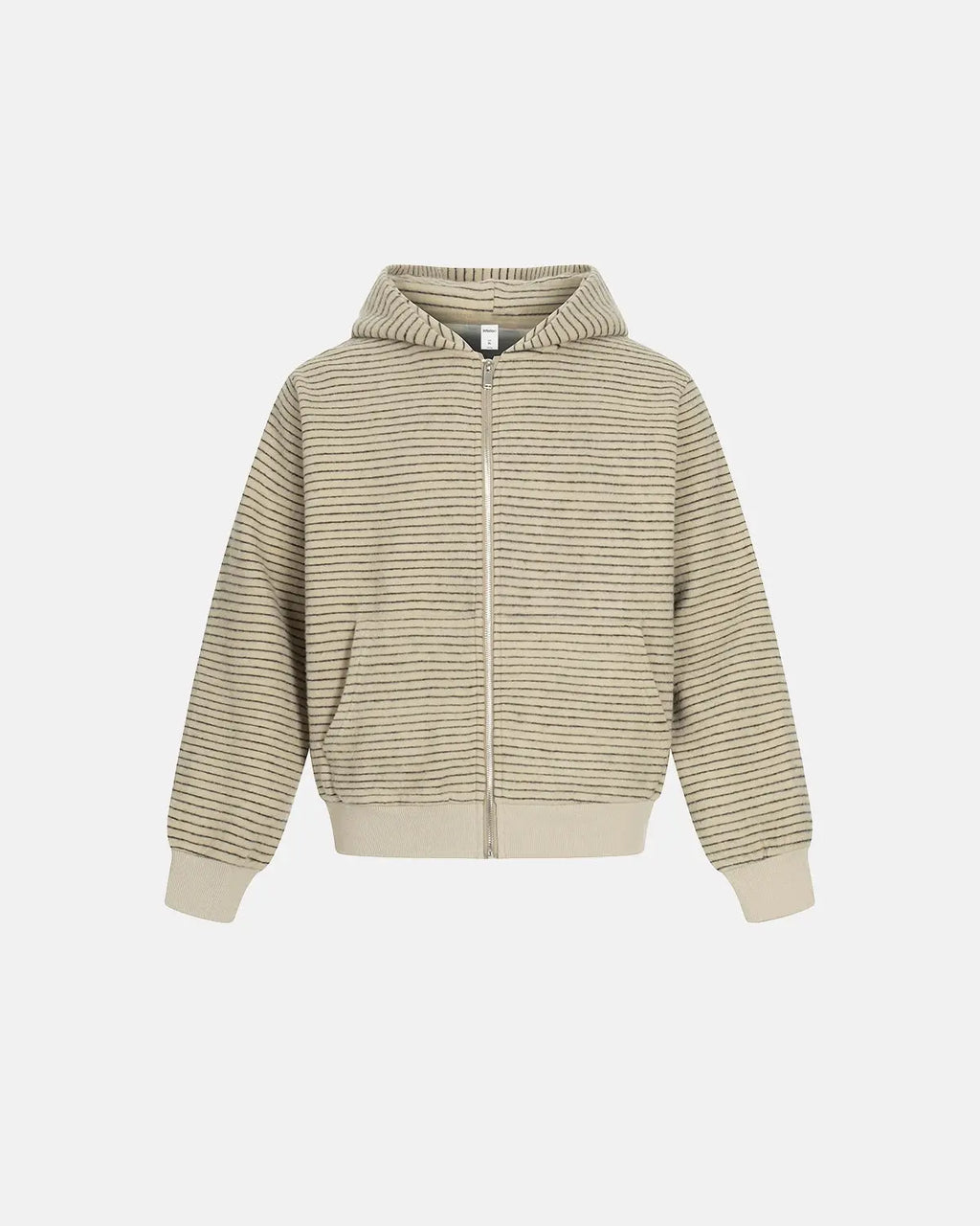 Inflation streetwear retro striped zip-up hoodie with bold color pattern, front zipper, and casual fit, displayed on a hanger.