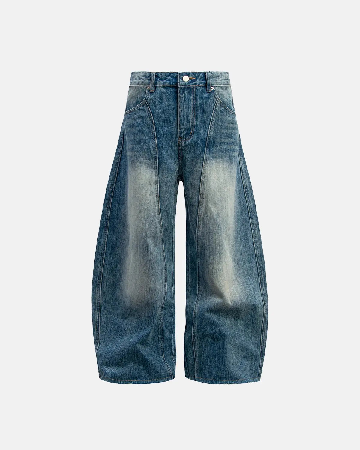 Flation Super Barrel Baggy Jeans, stylish streetwear pants with a relaxed fit and tapered design, shown in a dark denim fabric.