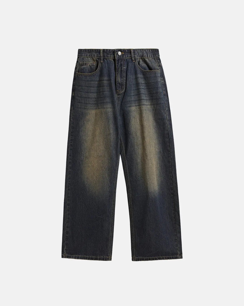 Inflation Monkey Wash Wide Leg Jeans featuring a relaxed fit and classic denim texture, styled with casual streetwear details.