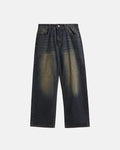 Inflation Monkey Wash Wide Leg Jeans featuring a relaxed fit and classic denim texture, styled with casual streetwear details.