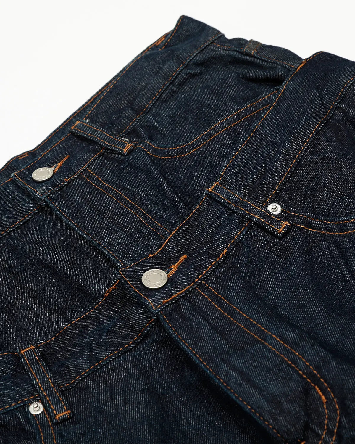 Flation Double Waist Raw Baggy Jeans featuring a relaxed fit, raw hem, and streetwear style, worn by a model outdoors.