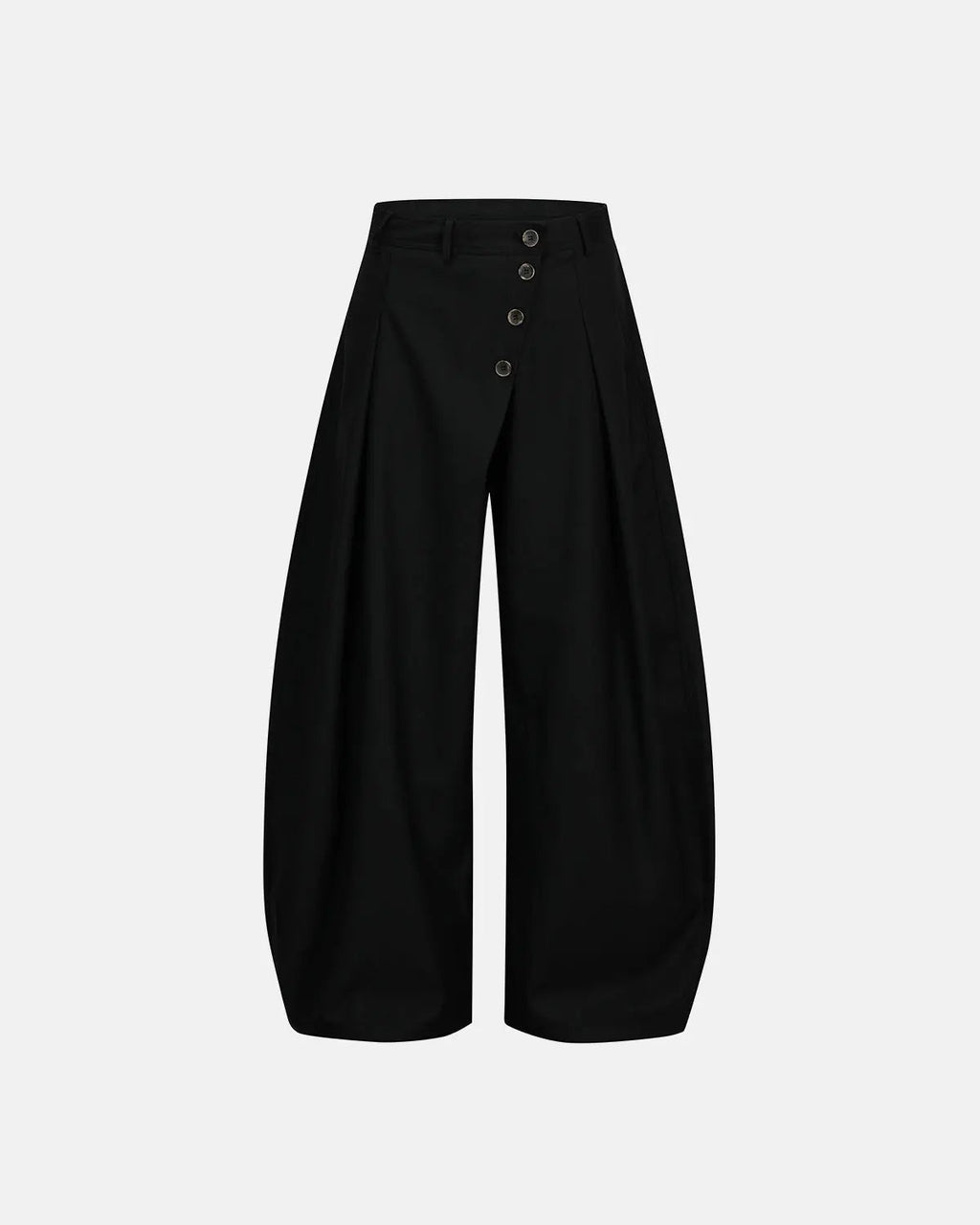 Asymmetric pleated barrel-leg suit pants by Inflation Streetwear, featuring a stylish, modern design and tailored fit.