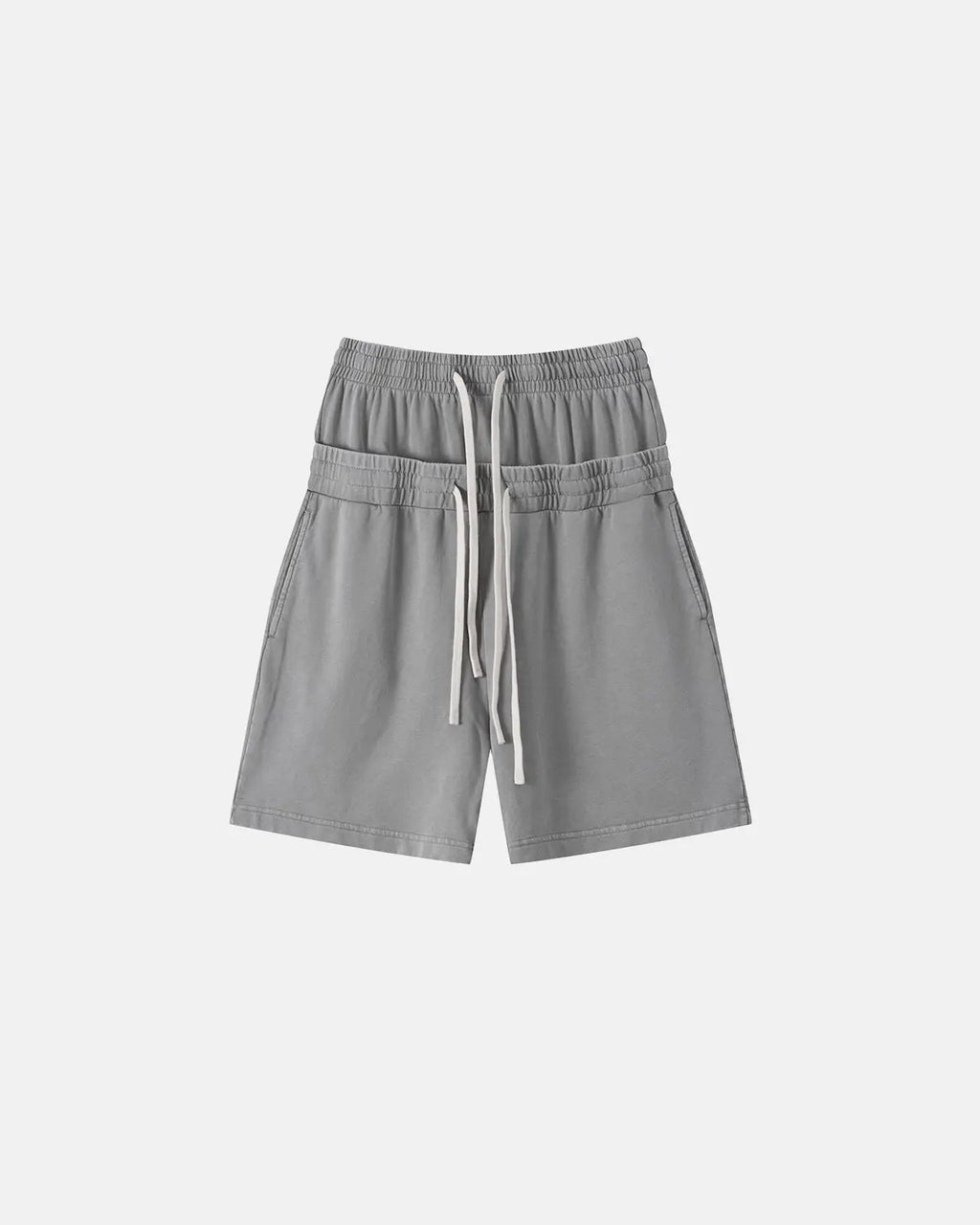 Inflation Streetwear double waist acid wash sweat shorts featuring a relaxed fit and stylish distressed detailing.