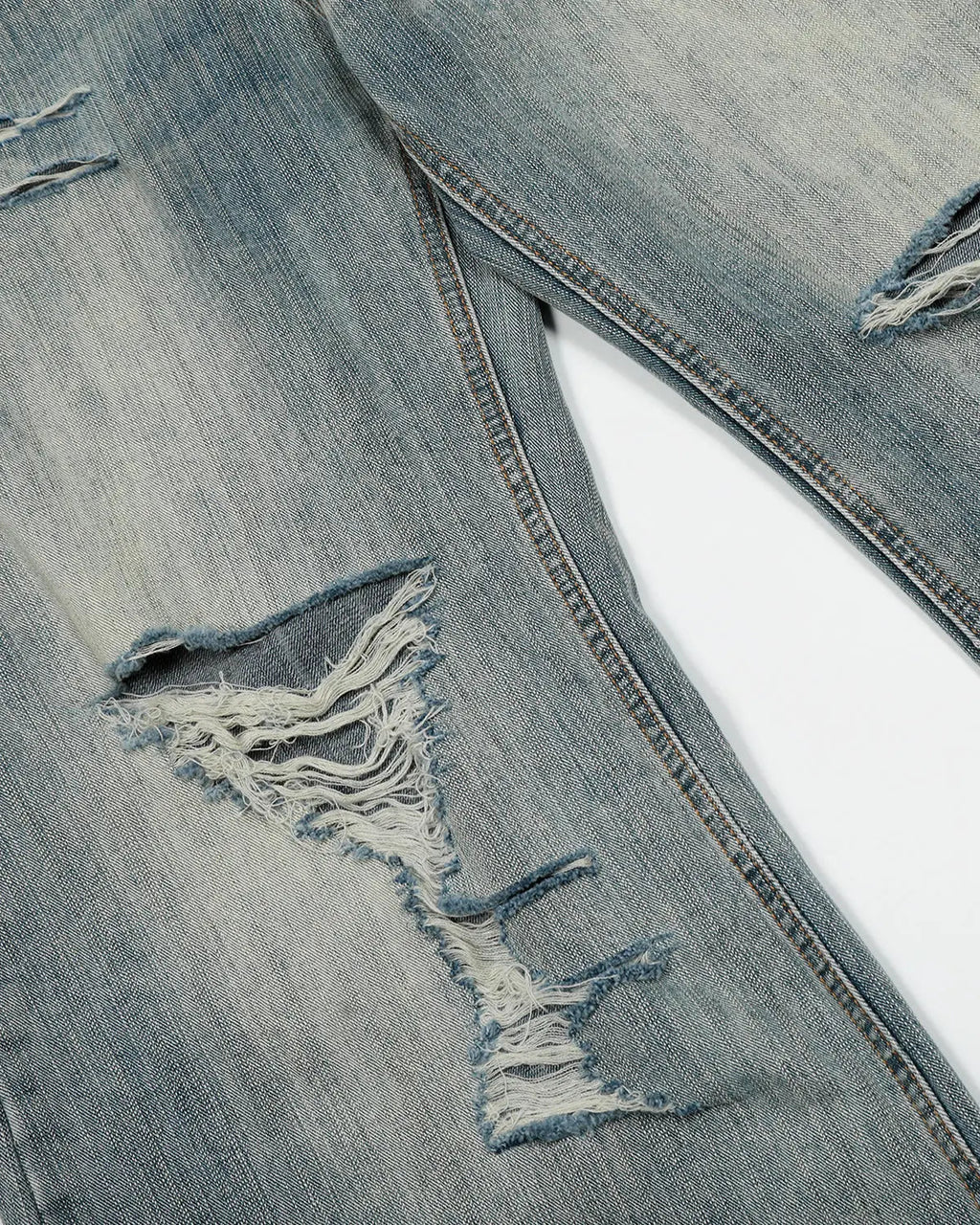 Inflation Bamboo Weave Distressed Baggy Jeans, loose-fit streetwear with a woven bamboo pattern and distressed details, casual style.