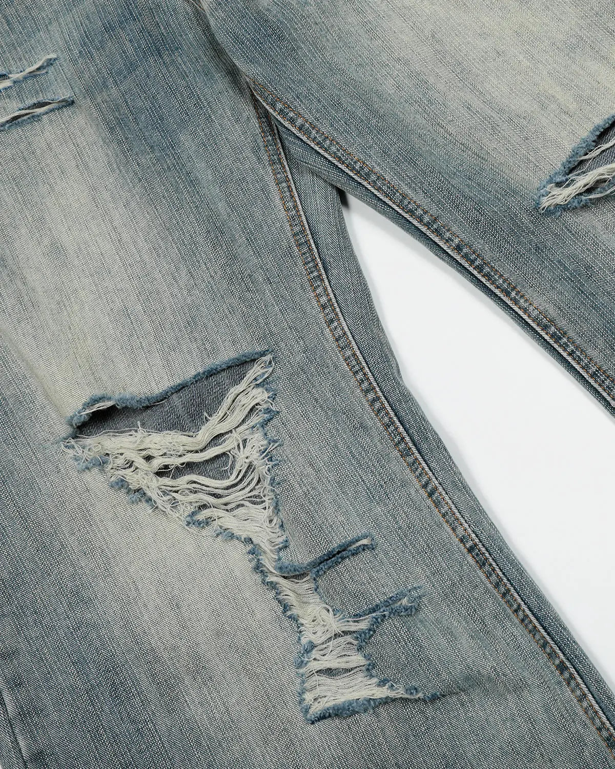 Inflation Bamboo Weave Distressed Baggy Jeans, loose-fit streetwear with a woven bamboo pattern and distressed details, casual style.