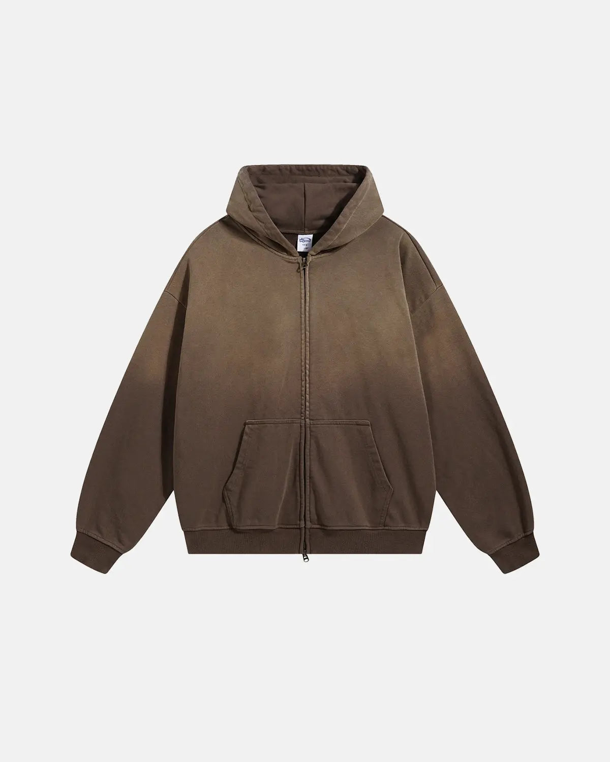 Flation Monkey Wash French Terry Zip Up Hoodie showing a cozy grey hoodie with front zipper and drawstrings, casual fit.