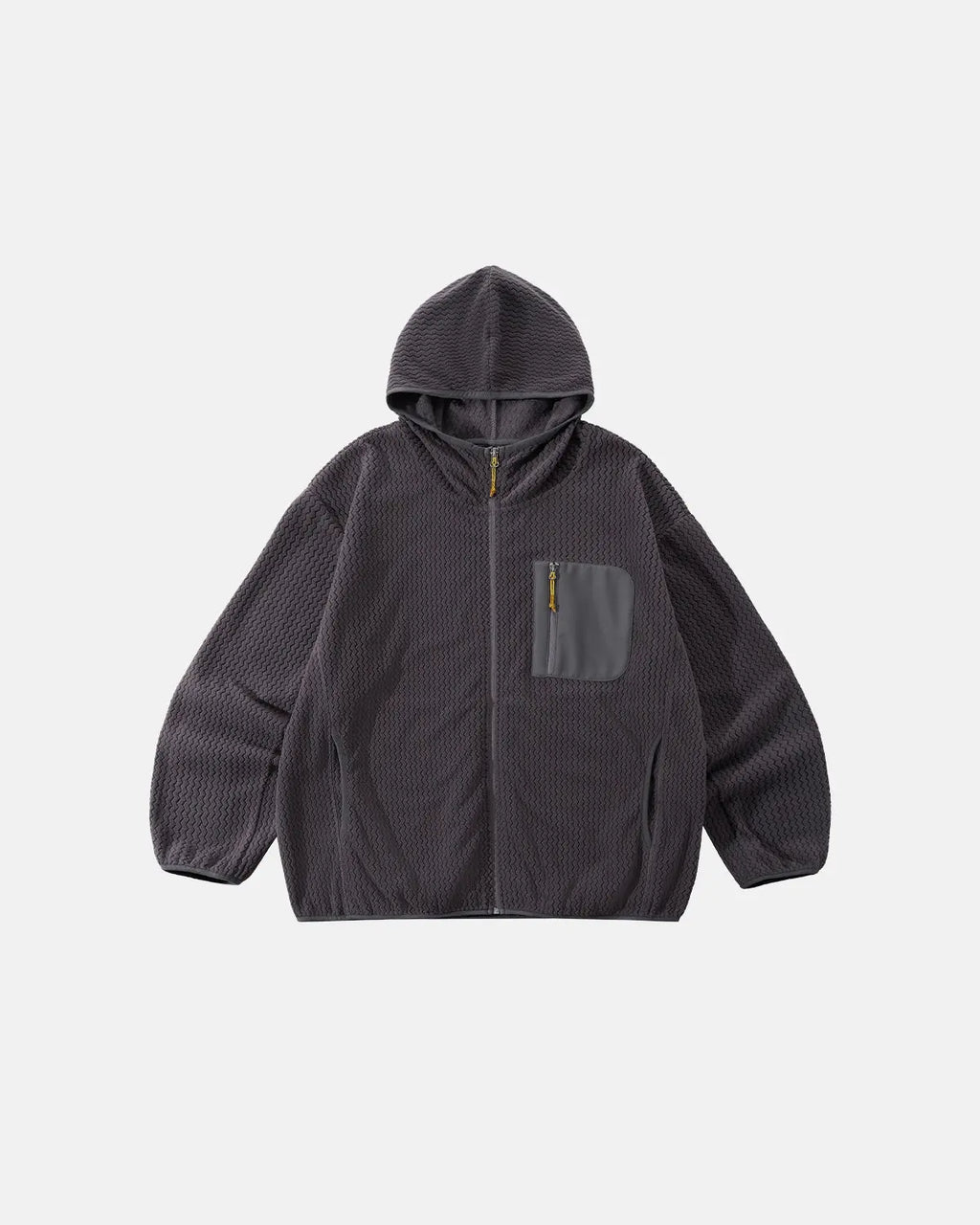 Inflation Streetwear lightweight wave fleece zip-up jacket in soft fabric with a subtle wave pattern and front zipper.