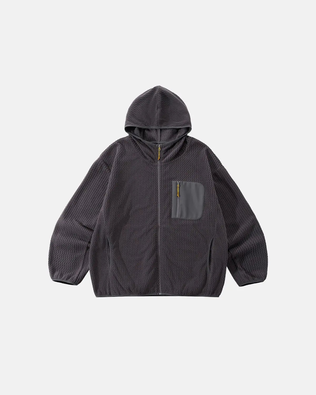 Inflation Streetwear lightweight wave fleece zip-up jacket in soft fabric with a subtle wave pattern and front zipper.