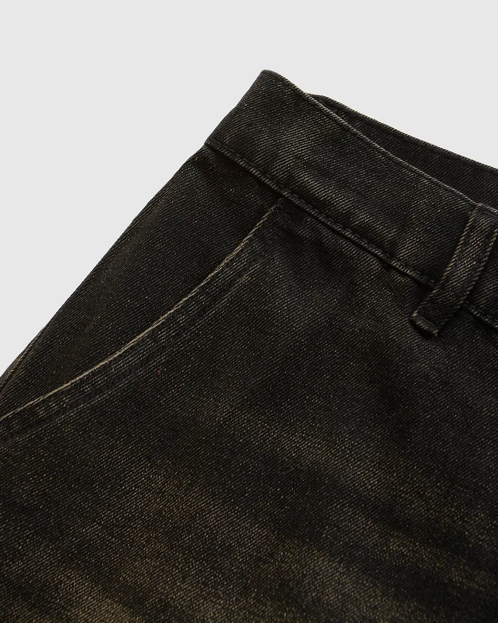 Retro washed Flation streetwear jorts, denim jeans with a vintage distressed look and relaxed fit.