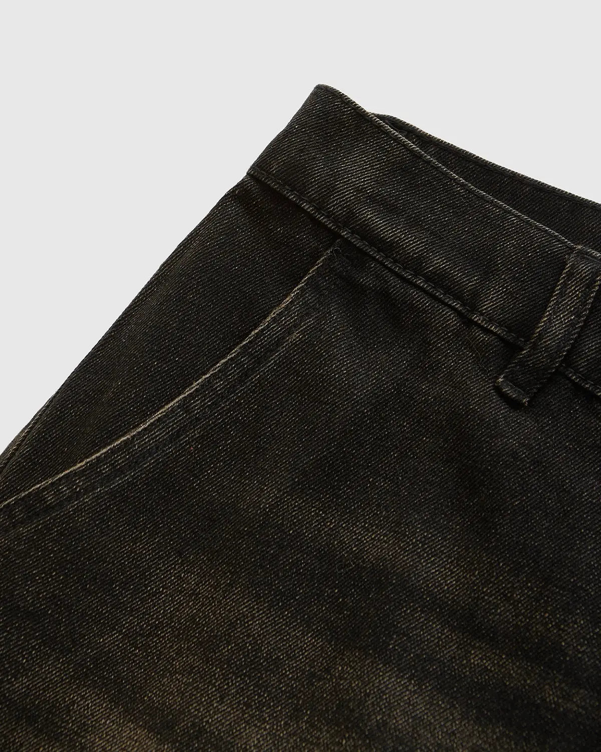 Retro washed Flation streetwear jorts, denim jeans with a vintage distressed look and relaxed fit.