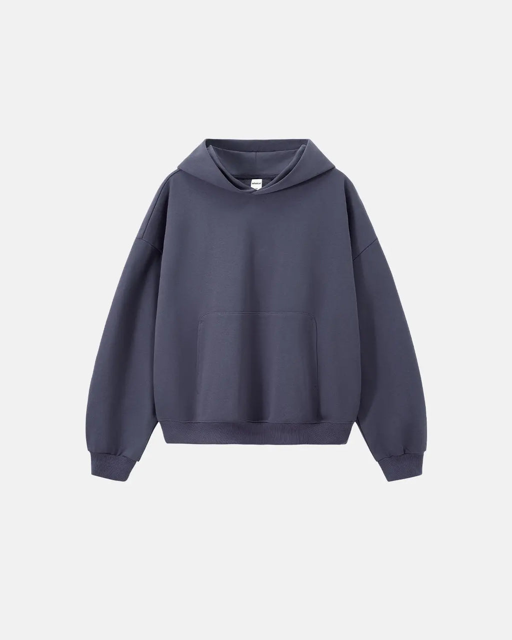 Blank boxy fit French Terry hoodie by Flation Streetwear, shown in neutral color with a relaxed, oversized silhouette.