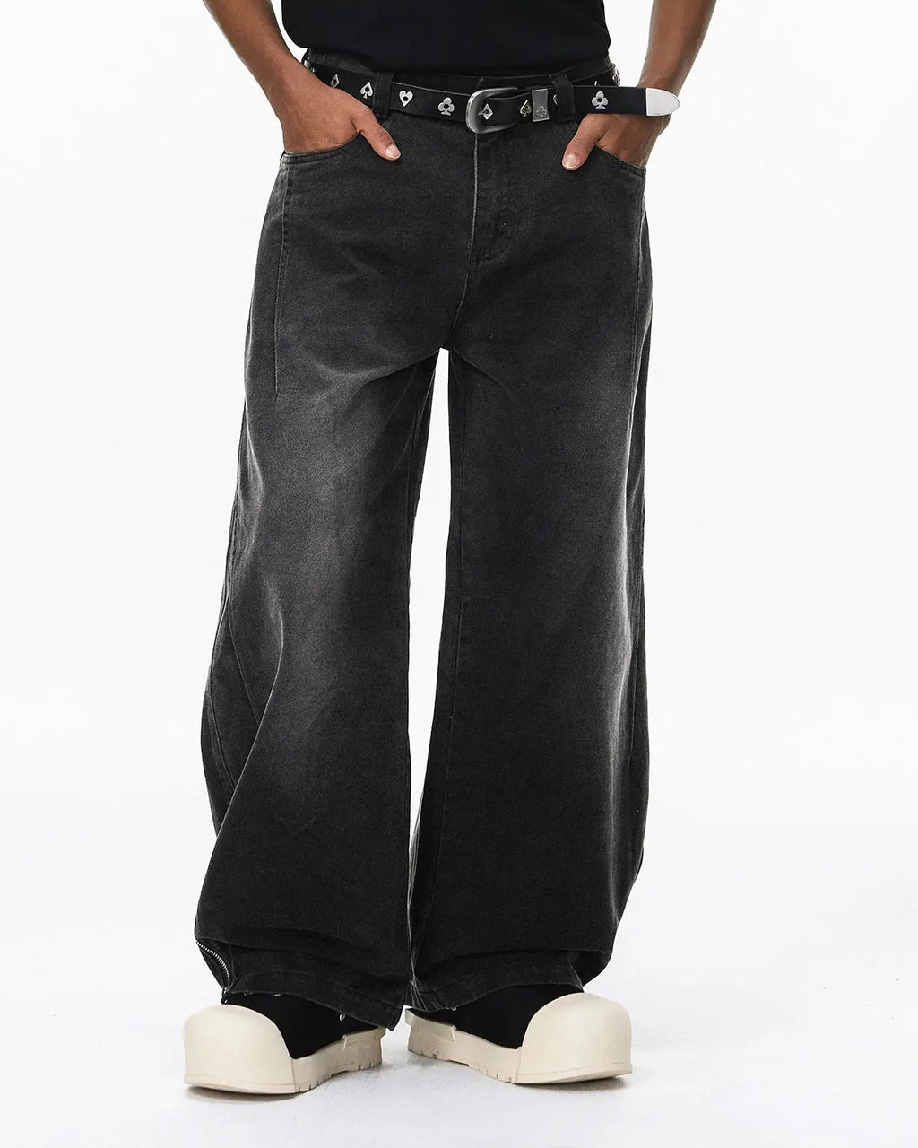 Flation Retro Acid Wash Baggy Cargo Pants with multiple pockets and relaxed fit, showcasing a vintage streetwear style.