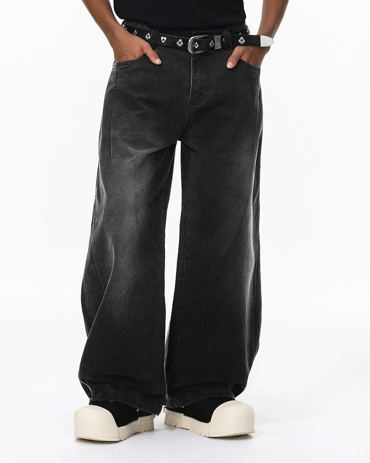 Flation Retro Acid Wash Baggy Cargo Pants with multiple pockets and relaxed fit, showcasing a vintage streetwear style.
