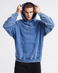 Inflation streetwear French Terry washed distressed hoodie with faded details and relaxed fit, casual streetwear style.