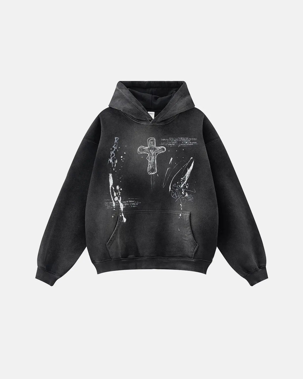 Inflation streetwear graffiti print acid washed fleece hoodie with vibrant graffiti design and casual fit.