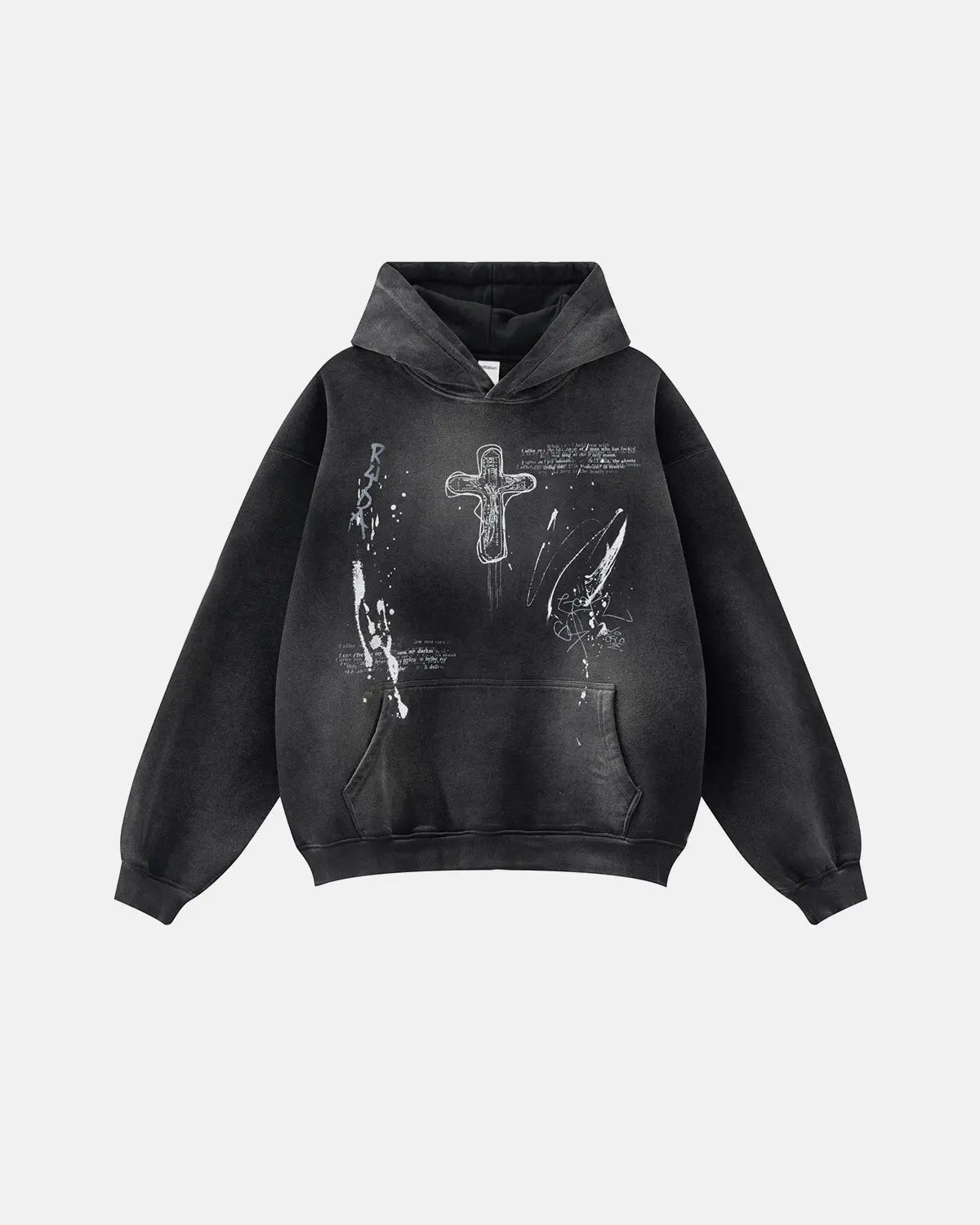 Inflation streetwear graffiti print acid washed fleece hoodie with vibrant graffiti design and casual fit.