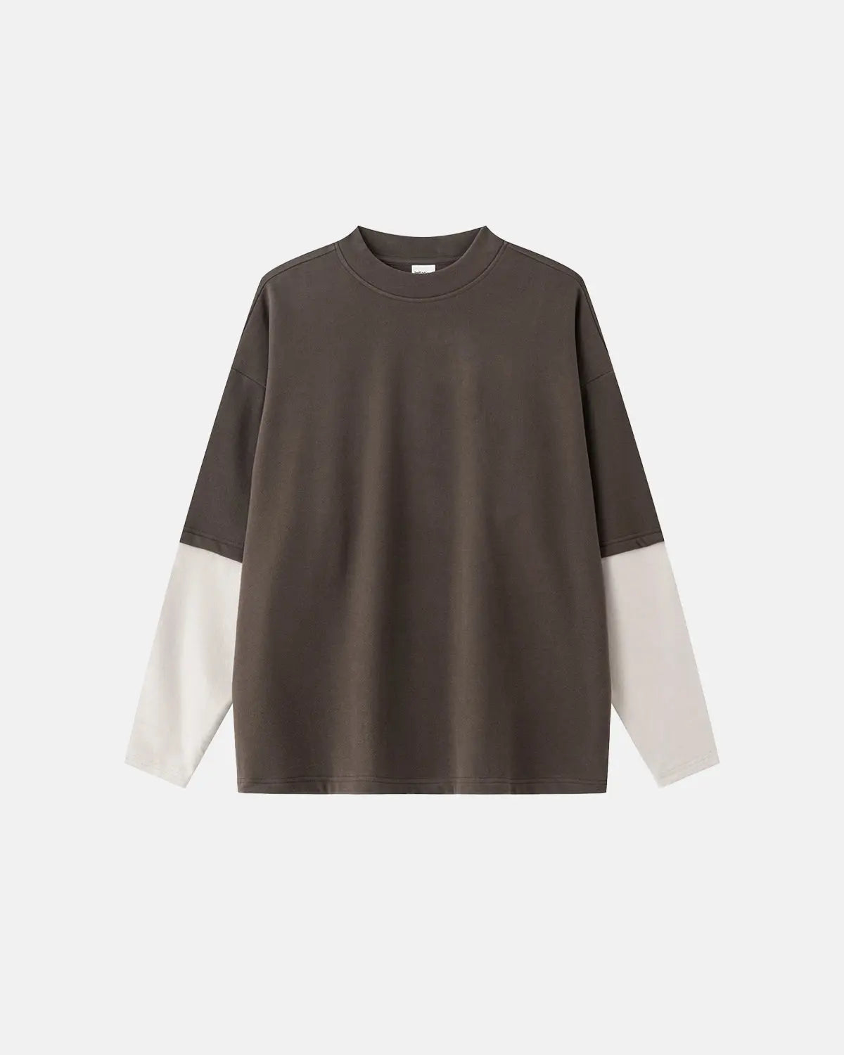 Color block long sleeve tee by Flation Streetwear featuring bold color blocking and comfortable fit on a casual model.