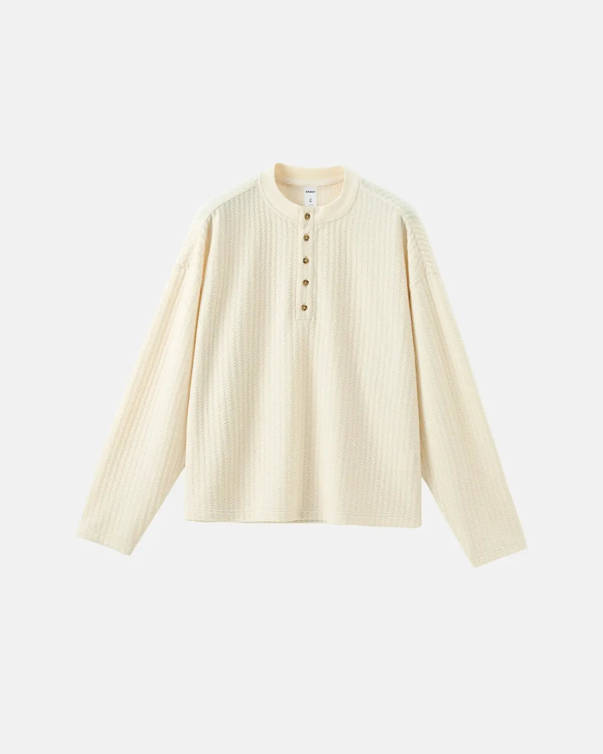 Inflation Streetwear Old Money Style Henley long sleeve T-shirt in neutral color with buttoned neckline and casual fit.