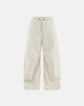 Light beige cotton linen wide-leg pants by INFLATION Streetwear, featuring a relaxed fit and stylish wide-leg silhouette.