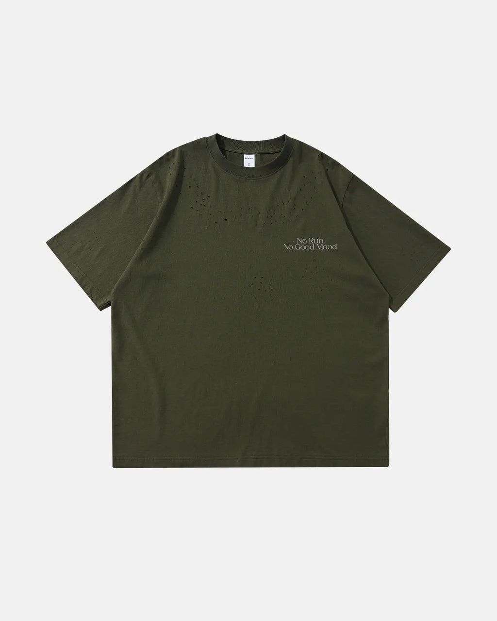 Distressed reflective washed T-shirt by INFLATION Streetwear, featuring a faded, vintage look with reflective detailing on the fabric.