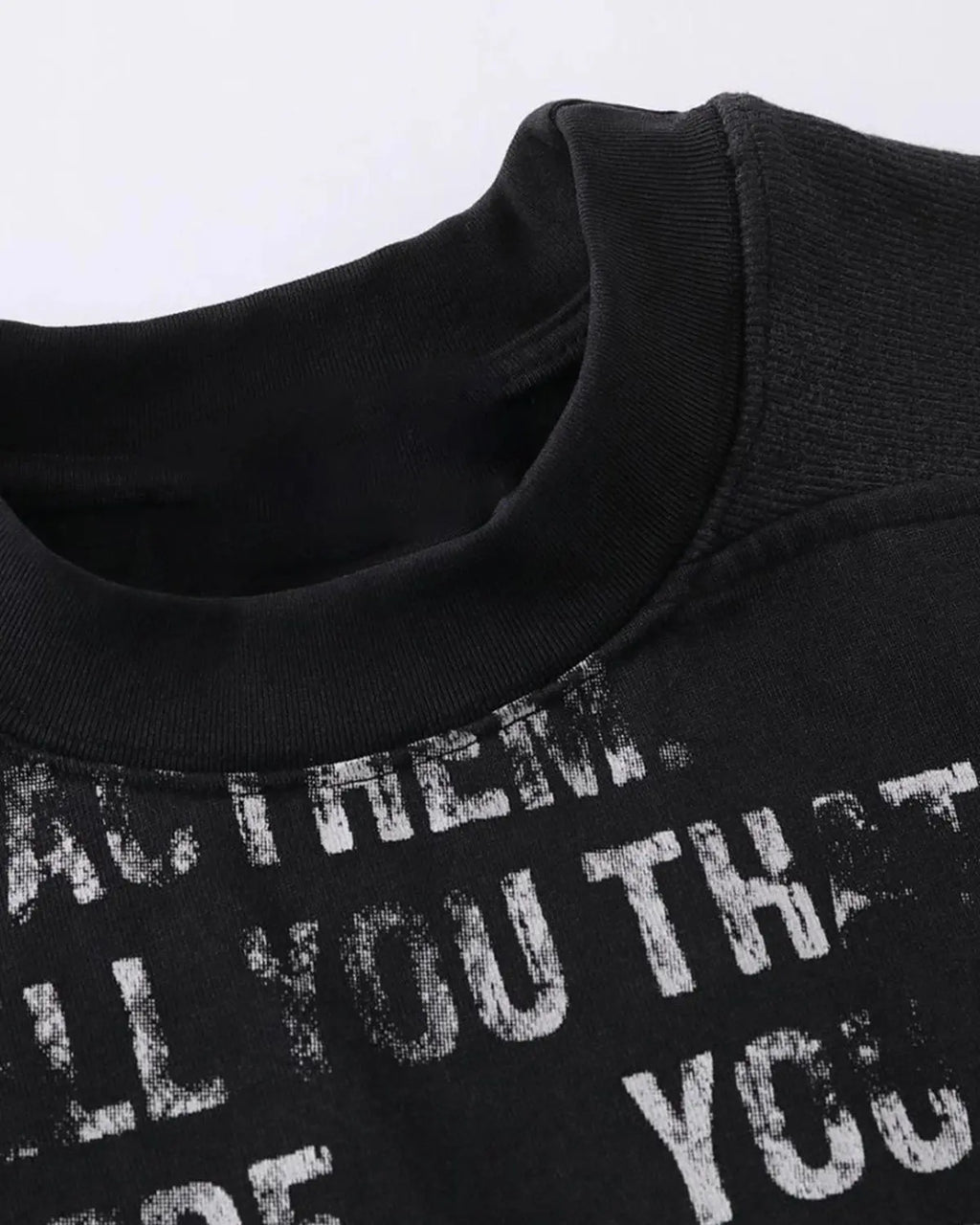 Inflation Streetwear mock neck distressed graphic T-shirt featuring a bold graphic design on black fabric, casual streetwear style.