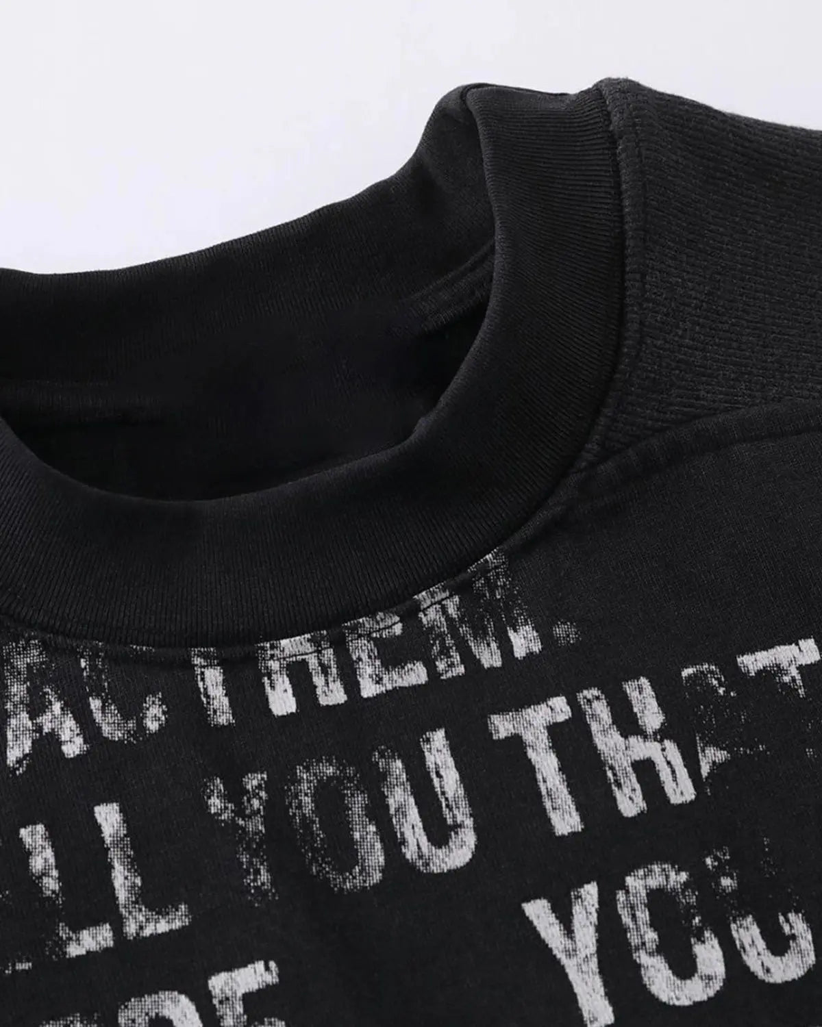 Inflation Streetwear mock neck distressed graphic T-shirt featuring a bold graphic design on black fabric, casual streetwear style.