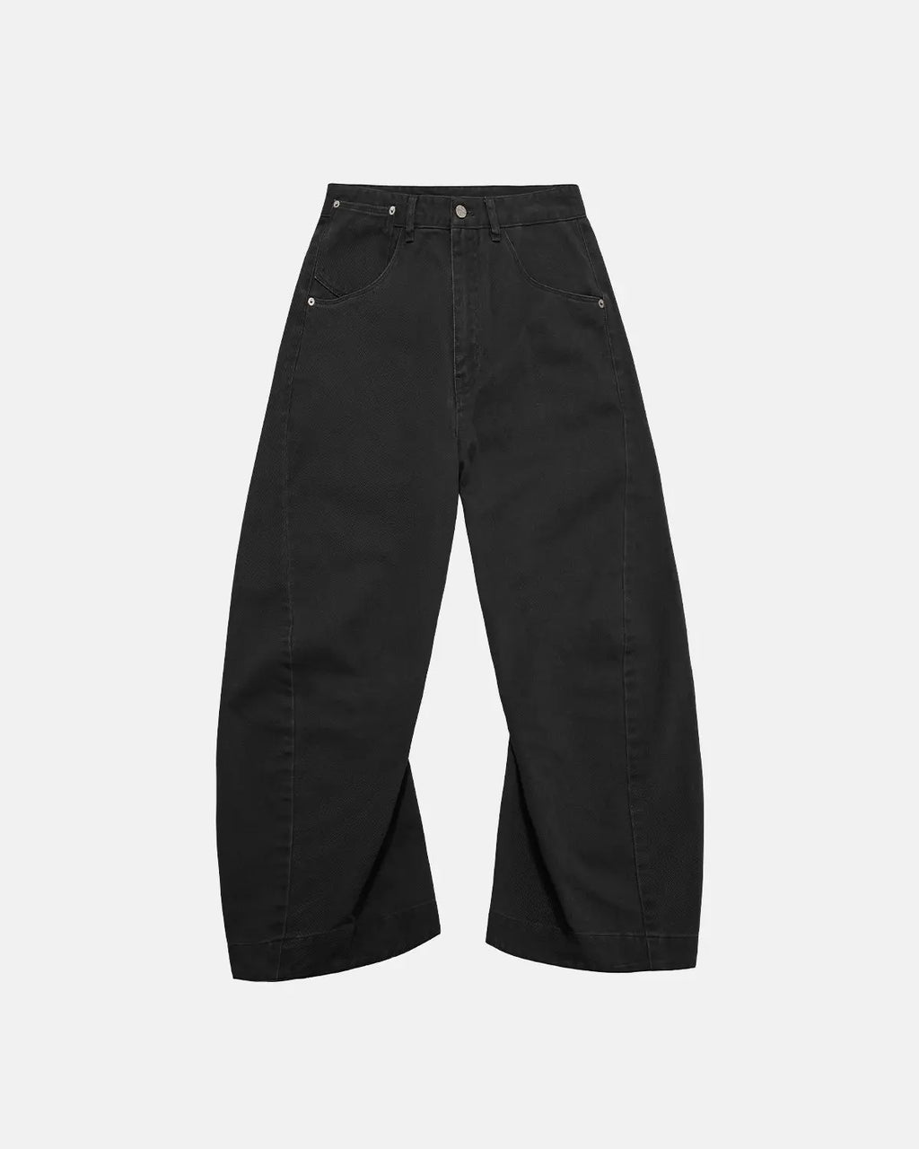 Flation Stitching Flare Baggy Jeans displayed on a model, featuring high waist, distressed details, and wide flare legs.