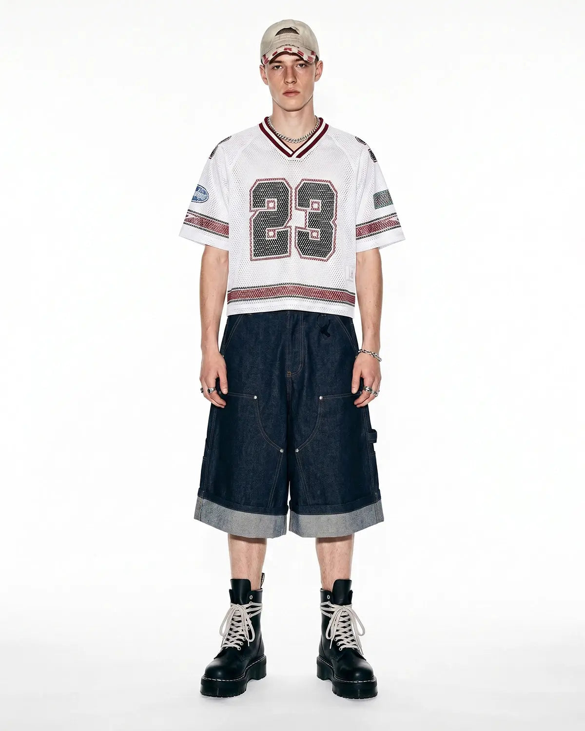Inflation Raw Denim Carpenter Long Jorts, men's casual pants with rugged denim and practical pockets, styled as long shorts.
