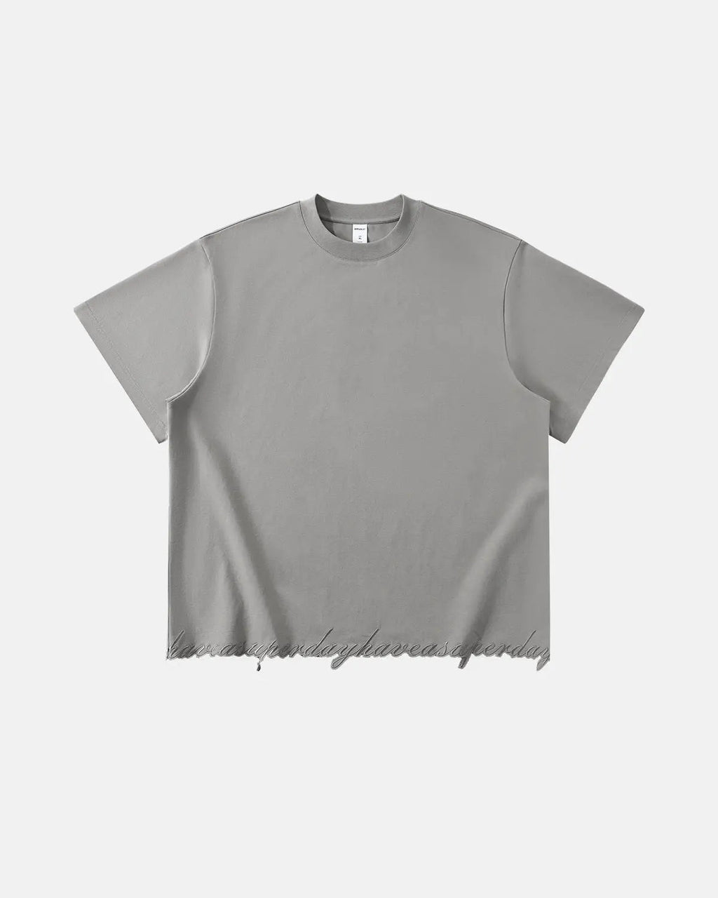 Oversized embroidery frayed hem T-shirt by INFLATION Streetwear, featuring bold embroidered details and a relaxed fit.