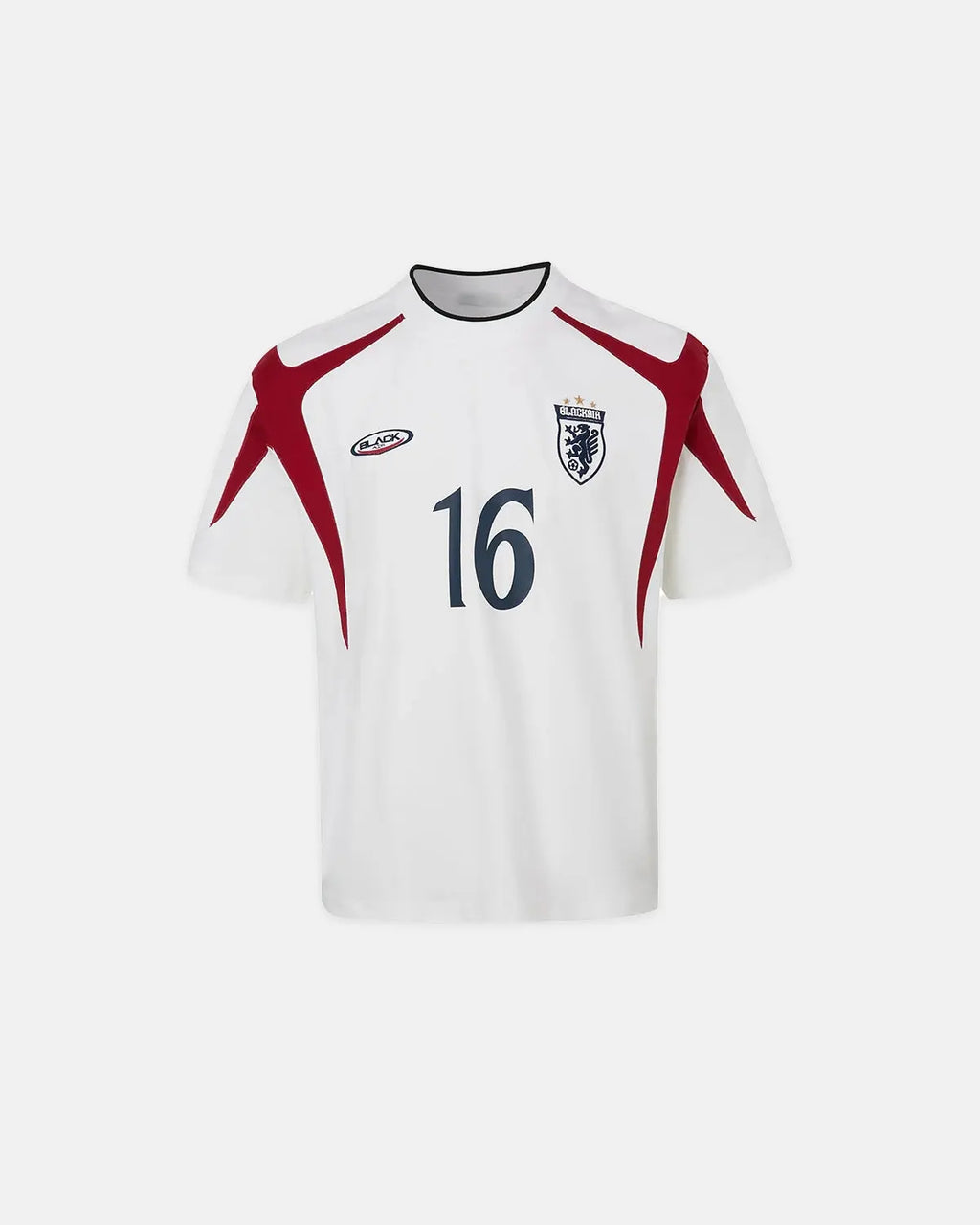 Retro color block embroidered jersey T-shirt by INFLATION, featuring bold color blocks and detailed embroidery on soft fabric.