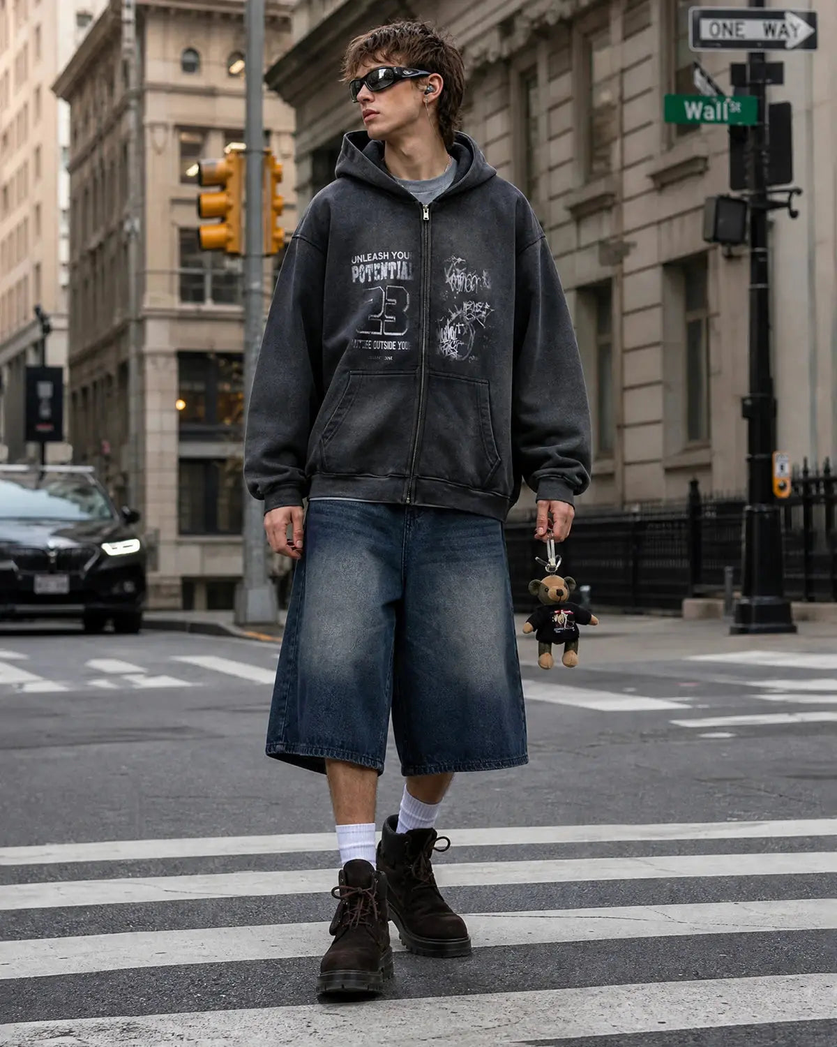 Graphic Washed Zip Up Hoodie by Flation streetwear, featuring a casual design with a front zipper, hood, and graphic print.