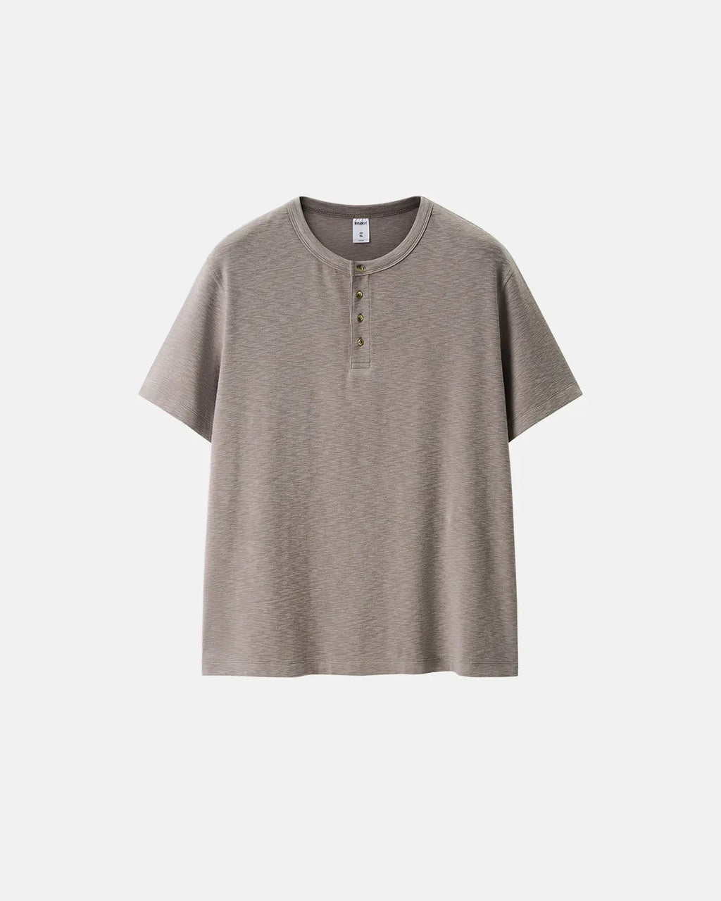 Old Money Relaxed Henley T-Shirt by INFLATION, casual short-sleeve shirt with buttoned neckline, in a neutral color.